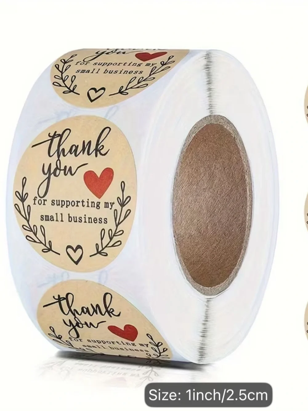 Thank You Heart Kraft Sticker Roll - Red & Brown